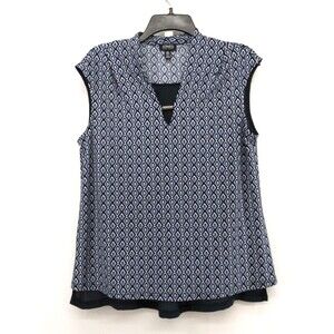 Jones New York Blouse Womens Medium Blue Sleeveless Sheer Backed Pullover Top
